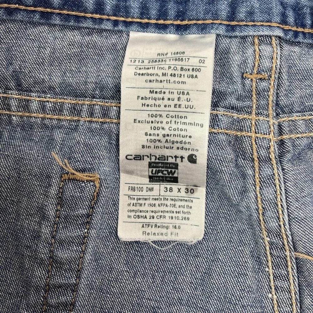 Vintage Carhartt FR Blue Jeans Mens size 38x30 Made in USA - Picture 10 of 11